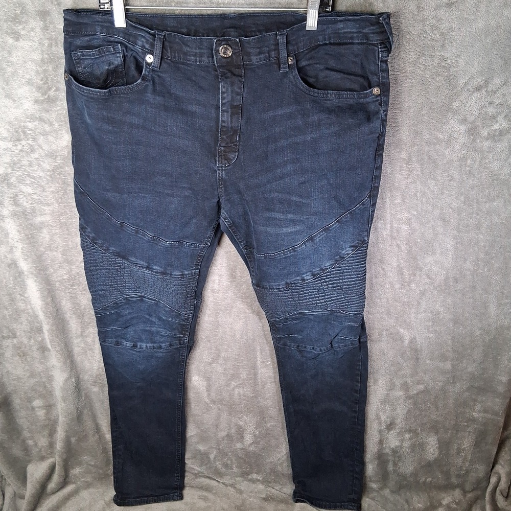 True Religion Rocco Moto Jeans Nen Size 40x34 Blue Slim Fit Stretchable Casual